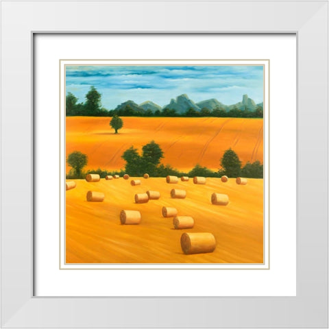 Hay Bale Fields White Modern Wood Framed Art Print with Double Matting by Atelier B Art Studio