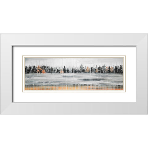 Fall Rainy Day Landscape with Trees White Modern Wood Framed Art Print with Double Matting by Atelier B Art Studio