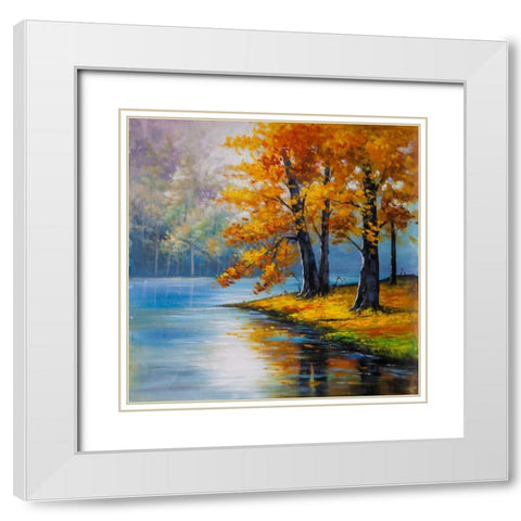 Tree with Autumn Colors White Modern Wood Framed Art Print with Double Matting by Atelier B Art Studio