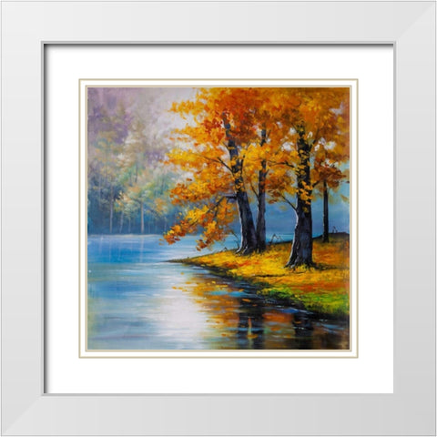 Tree with Autumn Colors White Modern Wood Framed Art Print with Double Matting by Atelier B Art Studio