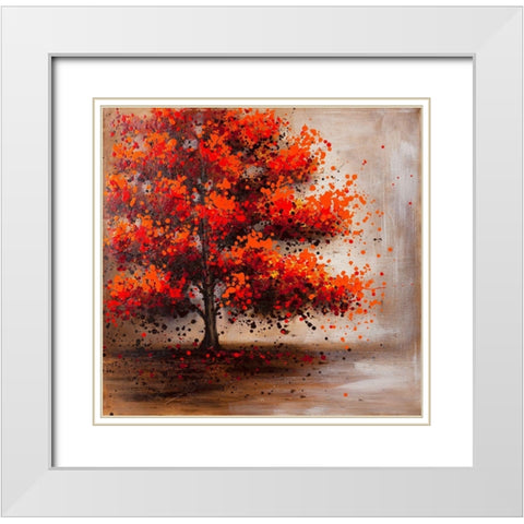 TREE WITH DOTTED LEAVES White Modern Wood Framed Art Print with Double Matting by Atelier B Art Studio