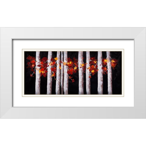 WHITE TREES WITH ORANGE LEAVES White Modern Wood Framed Art Print with Double Matting by Atelier B Art Studio