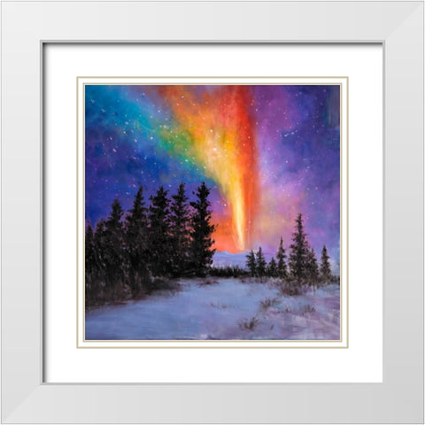 Aurora Borealis in the Forest White Modern Wood Framed Art Print with Double Matting by Atelier B Art Studio