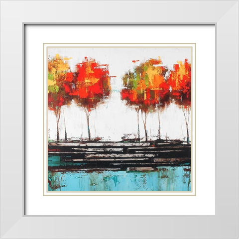 MODERN STYLE TREES White Modern Wood Framed Art Print with Double Matting by Atelier B Art Studio