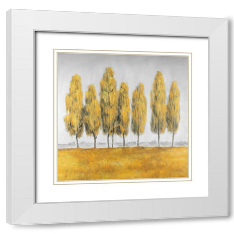 Abstract Yellow Trees White Modern Wood Framed Art Print with Double Matting by Atelier B Art Studio