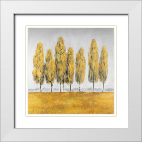 Abstract Yellow Trees White Modern Wood Framed Art Print with Double Matting by Atelier B Art Studio