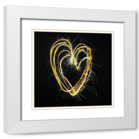 FIREWORKS HEART White Modern Wood Framed Art Print with Double Matting by Atelier B Art Studio