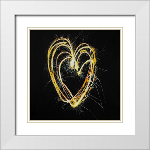 FIREWORKS HEART White Modern Wood Framed Art Print with Double Matting by Atelier B Art Studio