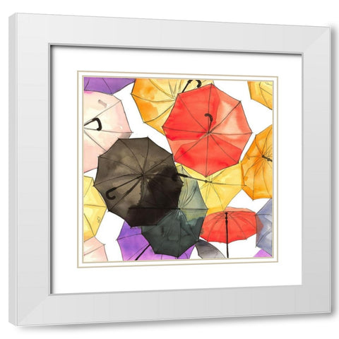 SUSPENDED UMBRELLAS White Modern Wood Framed Art Print with Double Matting by Atelier B Art Studio