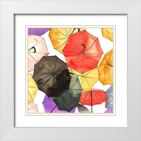 SUSPENDED UMBRELLAS White Modern Wood Framed Art Print with Double Matting by Atelier B Art Studio