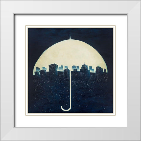 A CITY UNDER A UMBRELLAS White Modern Wood Framed Art Print with Double Matting by Atelier B Art Studio