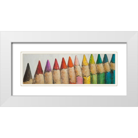 Colouring Pencils Close-up View White Modern Wood Framed Art Print with Double Matting by Atelier B Art Studio
