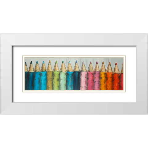 Colouring Pencils White Modern Wood Framed Art Print with Double Matting by Atelier B Art Studio