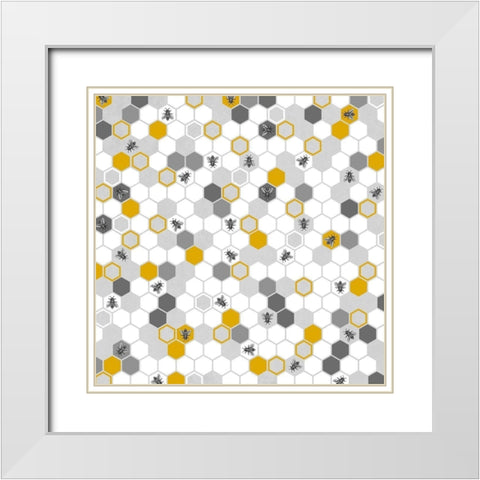 BEEHIVE PATTERN White Modern Wood Framed Art Print with Double Matting by Atelier B Art Studio