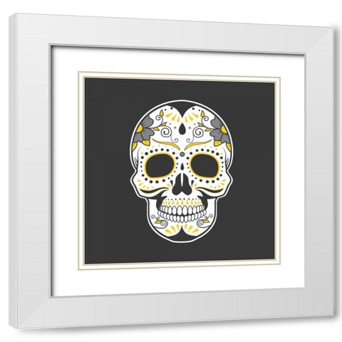 Mexican Sugar Skull Art White Modern Wood Framed Art Print with Double Matting by Atelier B Art Studio