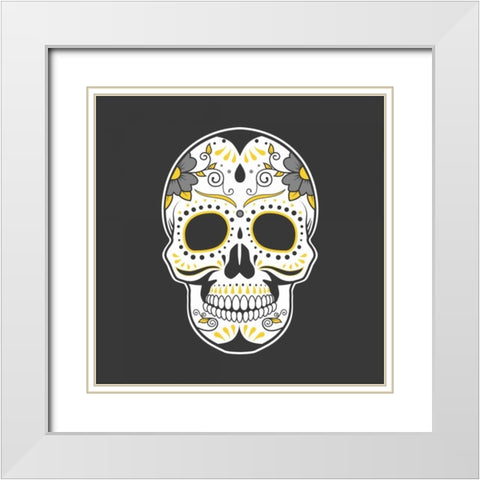 Mexican Sugar Skull Art White Modern Wood Framed Art Print with Double Matting by Atelier B Art Studio