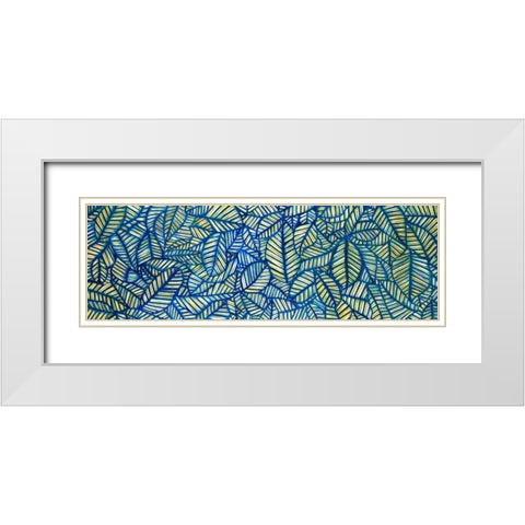 Blue Leaf Patterns White Modern Wood Framed Art Print with Double Matting by Atelier B Art Studio