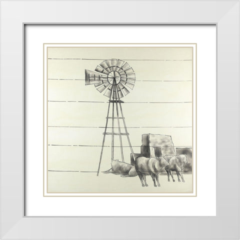 Vintage Old Texas Windmill White Modern Wood Framed Art Print with Double Matting by Atelier B Art Studio