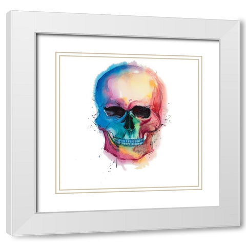 Watercolor Colorful Skull White Modern Wood Framed Art Print with Double Matting by Atelier B Art Studio