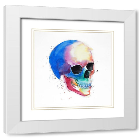 Watercolor Colorful Skull Profile White Modern Wood Framed Art Print with Double Matting by Atelier B Art Studio