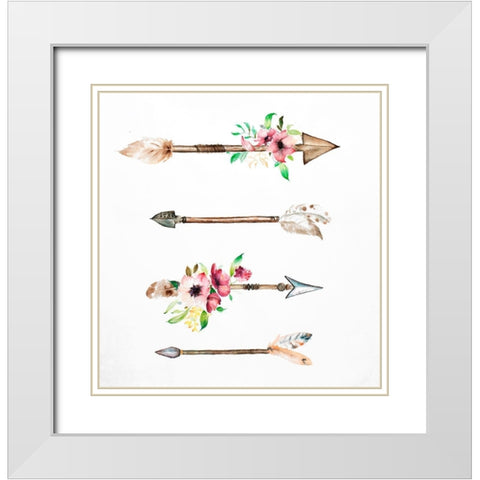 ARROWHEADS AND FLOWERS White Modern Wood Framed Art Print with Double Matting by Atelier B Art Studio