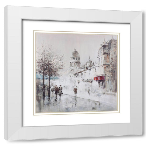 Gray city street White Modern Wood Framed Art Print with Double Matting by Atelier B Art Studio