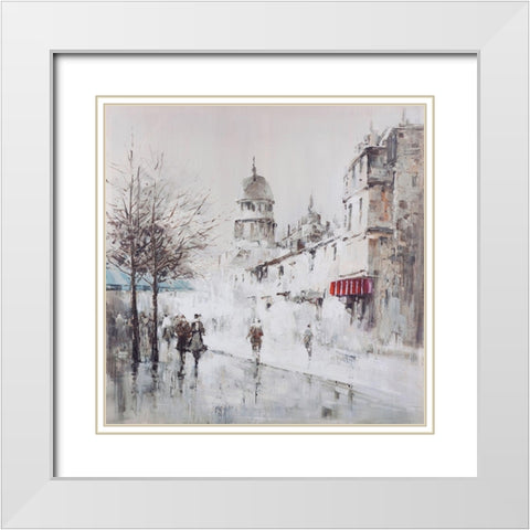 Gray city street White Modern Wood Framed Art Print with Double Matting by Atelier B Art Studio