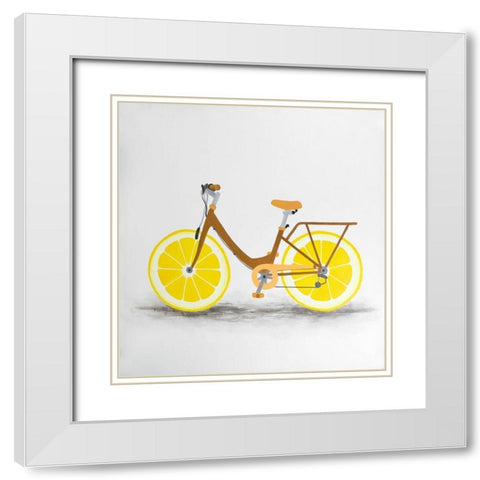 LEMON WHEEL BIKE White Modern Wood Framed Art Print with Double Matting by Atelier B Art Studio