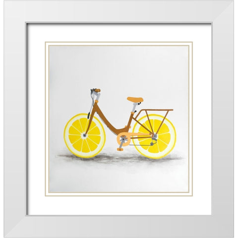 LEMON WHEEL BIKE White Modern Wood Framed Art Print with Double Matting by Atelier B Art Studio
