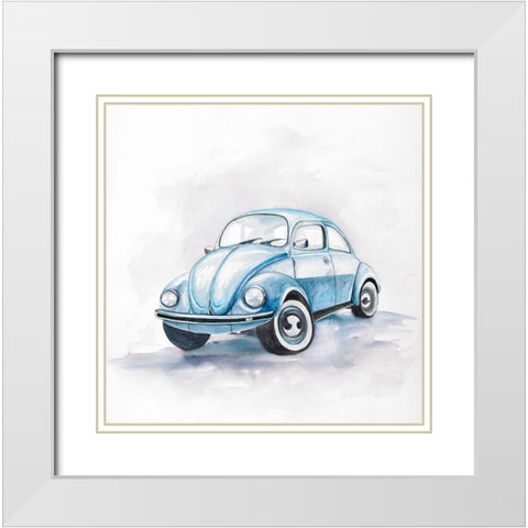 Beetle Blue Car White Modern Wood Framed Art Print with Double Matting by Atelier B Art Studio