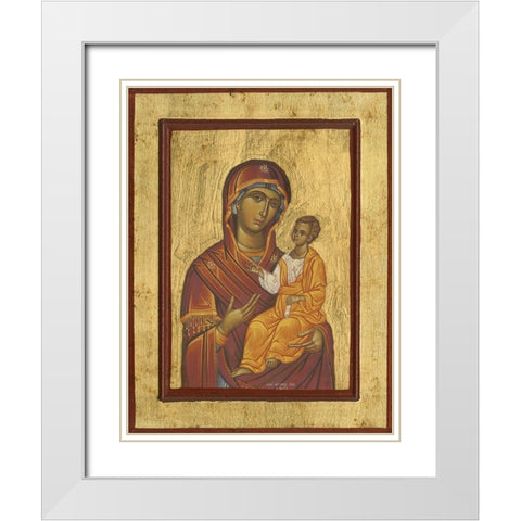 Byzantine Icon Haloed Virgin Mary with Baby Jesus White Modern Wood Framed Art Print with Double Matting by anonymous