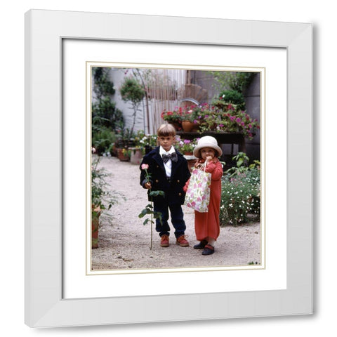 kids in love White Modern Wood Framed Art Print with Double Matting by Hoenderkamp, Patrick