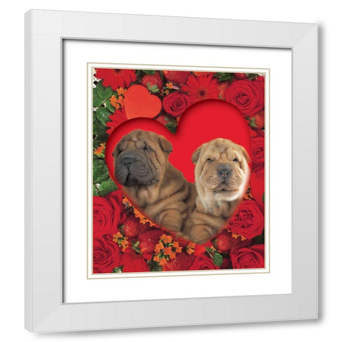 Puppies In Heart White Modern Wood Framed Art Print with Double Matting by Hoenderkamp, Patrick