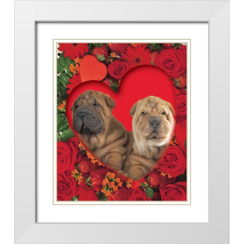 Puppies In Heart White Modern Wood Framed Art Print with Double Matting by Hoenderkamp, Patrick