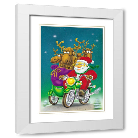 Santa on bike White Modern Wood Framed Art Print with Double Matting by Hoenderkamp, Patrick