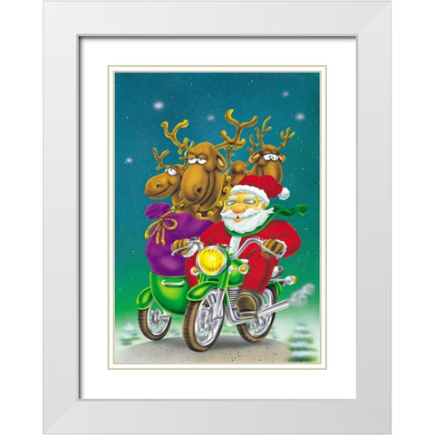 Santa on bike White Modern Wood Framed Art Print with Double Matting by Hoenderkamp, Patrick