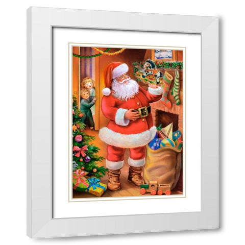 Santa With Gifts White Modern Wood Framed Art Print with Double Matting by Hoenderkamp, Patrick