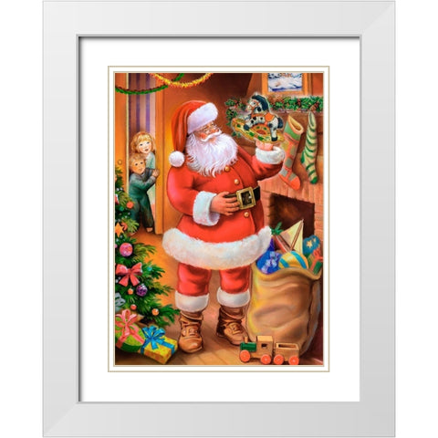 Santa With Gifts White Modern Wood Framed Art Print with Double Matting by Hoenderkamp, Patrick