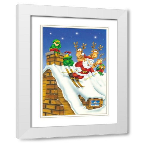 Santa skiing White Modern Wood Framed Art Print with Double Matting by Hoenderkamp, Patrick