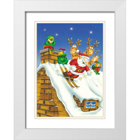 Santa skiing White Modern Wood Framed Art Print with Double Matting by Hoenderkamp, Patrick