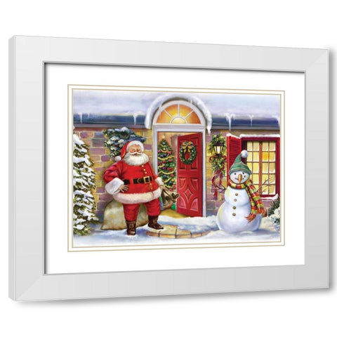 Santa At Porch White Modern Wood Framed Art Print with Double Matting by Hoenderkamp, Patrick