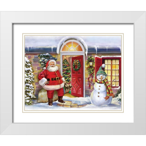 Santa At Porch White Modern Wood Framed Art Print with Double Matting by Hoenderkamp, Patrick