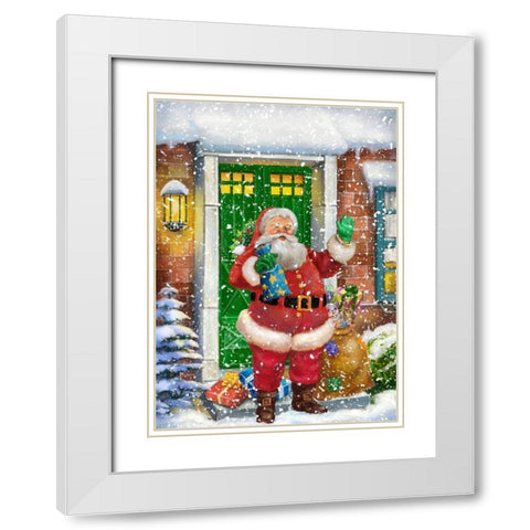 Santa At The Front Door White Modern Wood Framed Art Print with Double Matting by Hoenderkamp, Patrick