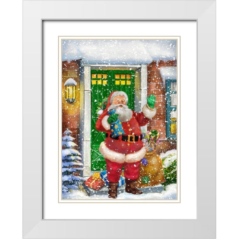 Santa At The Front Door White Modern Wood Framed Art Print with Double Matting by Hoenderkamp, Patrick