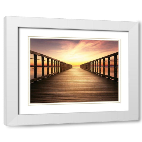 Bay Bridge Sunset White Modern Wood Framed Art Print with Double Matting by Paulus