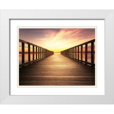 Bay Bridge Sunset White Modern Wood Framed Art Print with Double Matting by Paulus