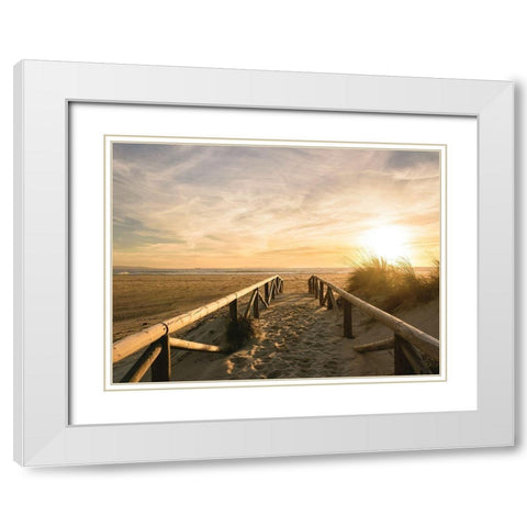 Beach Path to the Golden Sun White Modern Wood Framed Art Print with Double Matting by Schaldach