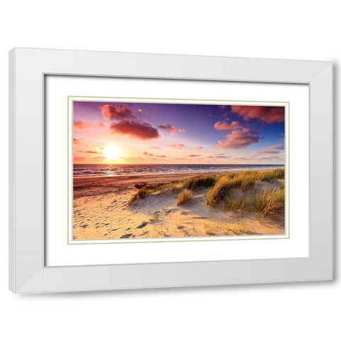 Sand Dunes at Dusk White Modern Wood Framed Art Print with Double Matting by Wollinga