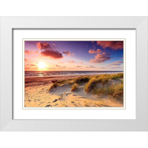 Sand Dunes at Dusk White Modern Wood Framed Art Print with Double Matting by Wollinga