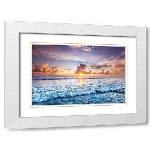 Sunset over Blue Sea White Modern Wood Framed Art Print with Double Matting by Mikhaylov